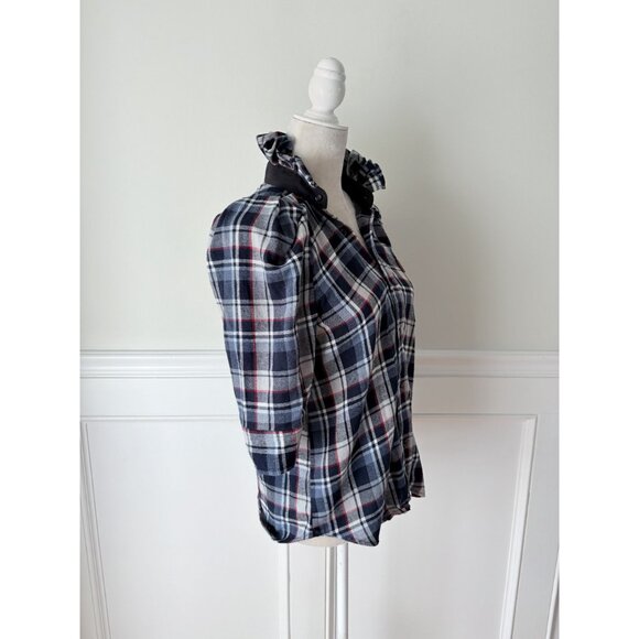 KMJ Kate McHale Jensen One of A Kind Ruffle Neck Flannel Blouse S - Picture 3 of 5